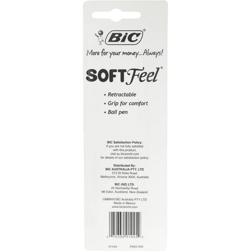 BIC 91444 SoftFeel Medium Retractable Ballpoint Pens Black Blister 2 Pack of 6