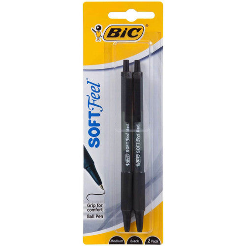 BIC 91444 SoftFeel Medium Retractable Ballpoint Pens Black Blister 2 Pack of 6