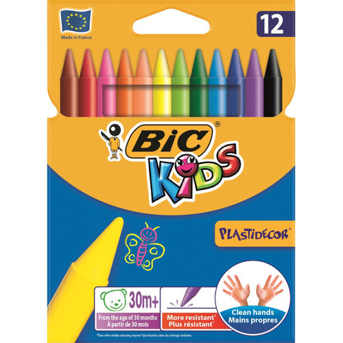 BIC 9202992 Kids Plastidecor Crayons Assorted Colours Pack of 12 Box of 26