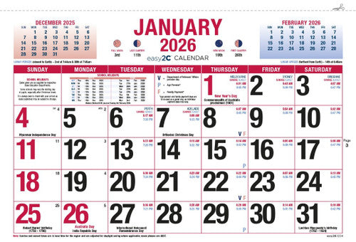 easy2C Wall Calendar 2026 324 x 220mm Month To View