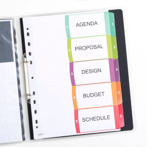 Avery Customisable Table of Contents Dividers 1-5 Tabs Landscape Portrait Ready Index 922002 L7411-5