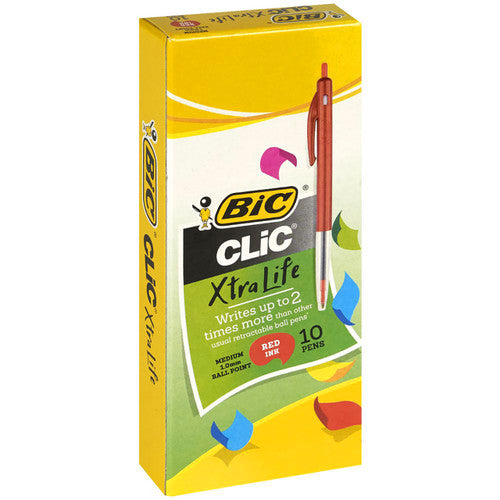 BIC 922619.2 Clic Medium Retractable Ballpoint Pen Red Box of 10