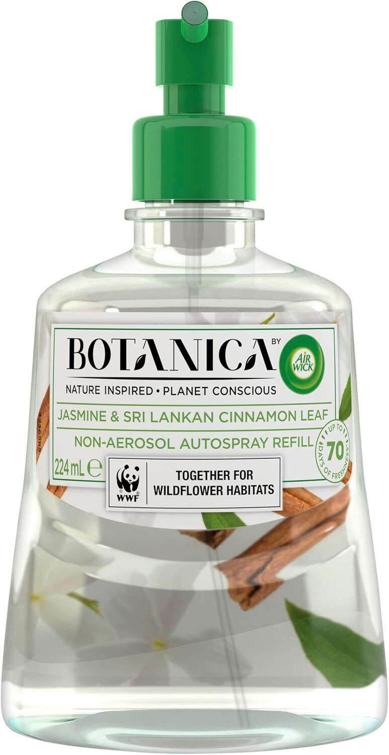 Botanica by Air Wick Jasmine and Sri Lankan Cinnamon Leaf Automatic Spray Refill Pack of 4