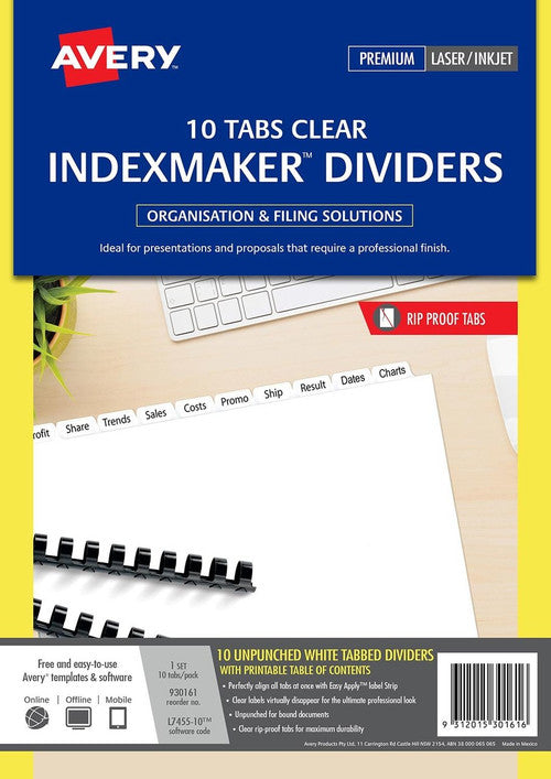Avery White Unpunched IndexMaker Dividers with Easy Apply Labels 10 Tabs