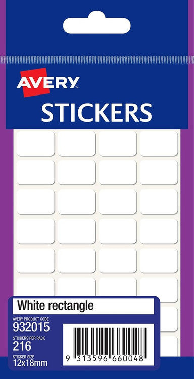 Avery White Multi-Purpose Stickers Rectangle 12 x 18mm 216 Pack