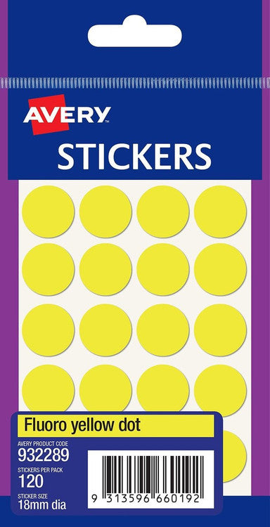 Avery Fluoro Yellow Multi-Purpose Stickers Circle 18mm 216 Pack