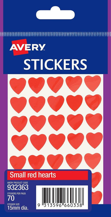 Avery Red Multi-Purpose Stickers Small Hearts 70 Pack