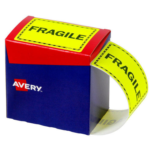 Avery Fragile Fluoro Yellow Labels 750 Roll 75 x 99.6mm