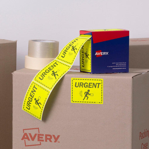 Avery Urgent Fluoro Yellow Labels 750 Roll 75 x 99.6mm