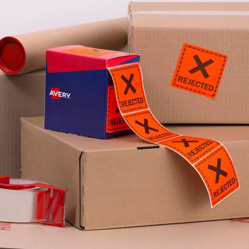 Avery Rejected Fluoro Red Labels 1000 Roll 75 x 74.2mm