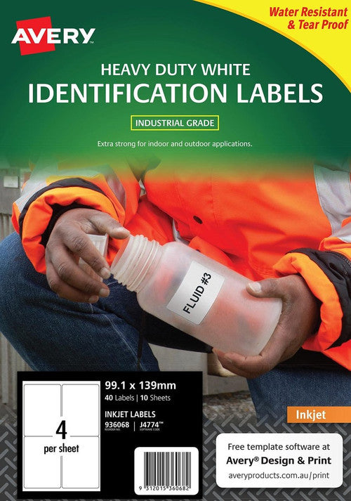 Avery Durable Heavy Duty Labels J4774 40 Pack 99.1 x 139mm 4UP