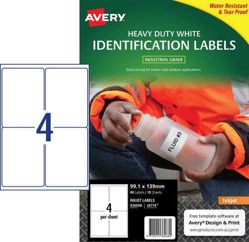 Avery Durable Heavy Duty Labels J4774 40 Pack 99.1 x 139mm 4UP