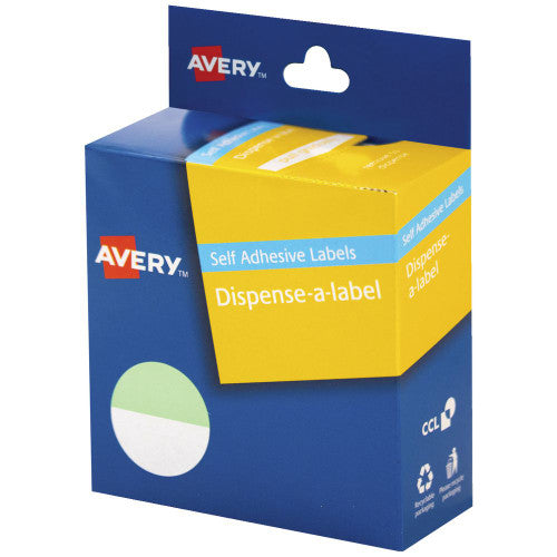 Avery Half Green and White Dispenser Labels Circle 24mm 300 Pack