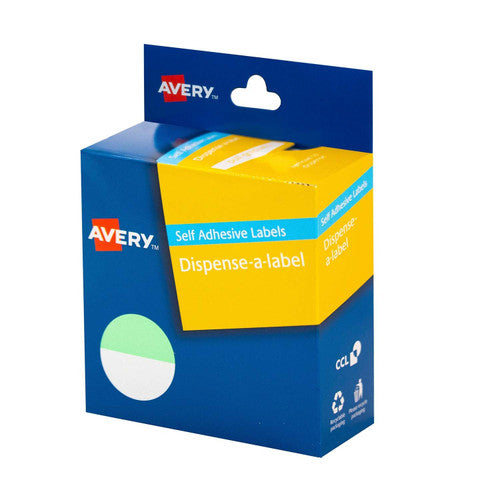 Avery Half Green and White Dispenser Labels Circle 24mm 300 Pack