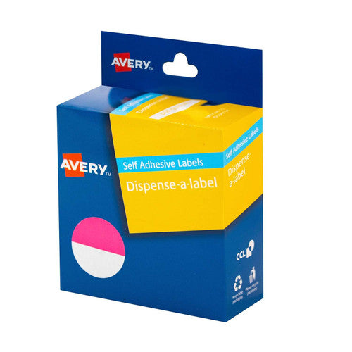 Avery Half Pink and White Dispenser Labels Circle 24mm 300 Pack
