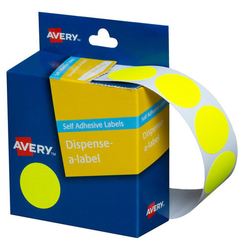 Avery Fluoro Yellow Dispenser Labels Circle 24mm 350 Pack