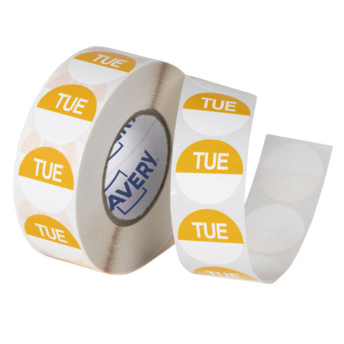 Avery Tuesday Day Labels 24mm Removable Yellow White 1000 Labels
