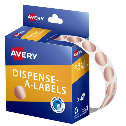 Avery Rose Gold Dispenser Labels Circle 14mm 500 Pack