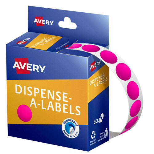 Avery Fluoro Pink Dispenser Labels Circle 14mm 700 Pack