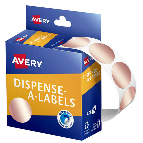 Avery Rose Gold Dispenser Labels Circle 24mm 250 Pack