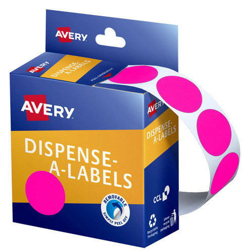 Avery Fluoro Pink Dispenser Labels Circle 24mm 350 Pack
