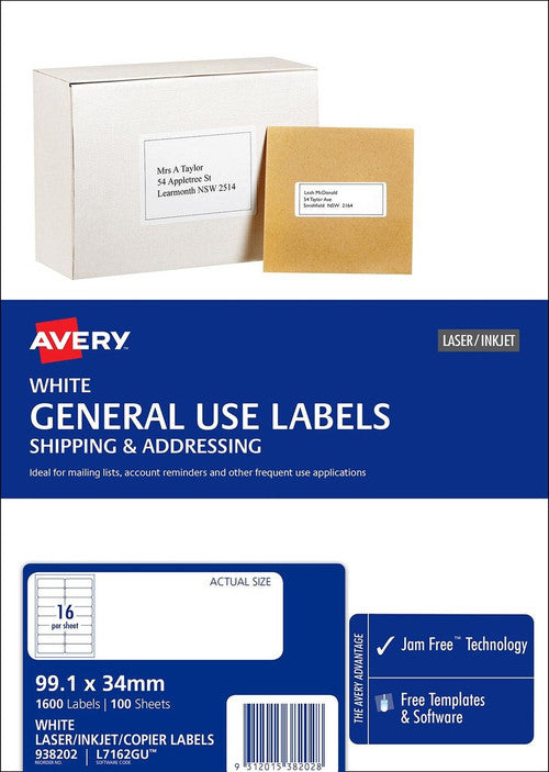 Avery White General Use Labels L7162GU 1600 Labels 16UP