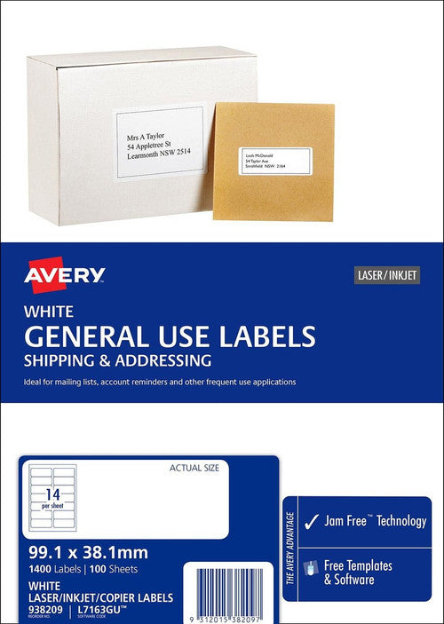 Avery White General Use Labels L7163GU 1400 Labels 14UP