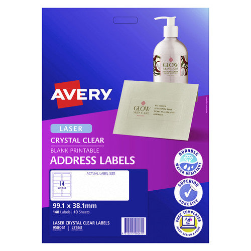 Avery Crystal Clear Address Labels L7563 10 Pack 99.1 x 38.1mm 14UP