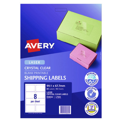 Avery Crystal Clear Shipping Labels L7565 10 Pack 99.1 x 67.7mm 8UP