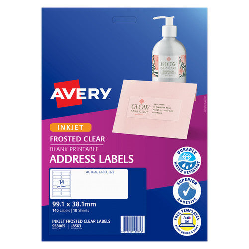 Avery Frosted Clear Address Labels J8563 10 Pack 99.1 x 38.1mm 14UP