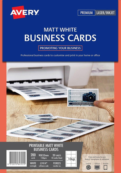 Avery White Micro-Perforated Laser and Inkjet Business Cards Matt 150gsm 10UP Small Pack