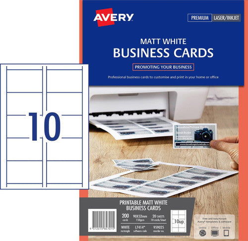 Avery White Micro-Perforated Laser and Inkjet Business Cards Matt 150gsm 10UP Small Pack