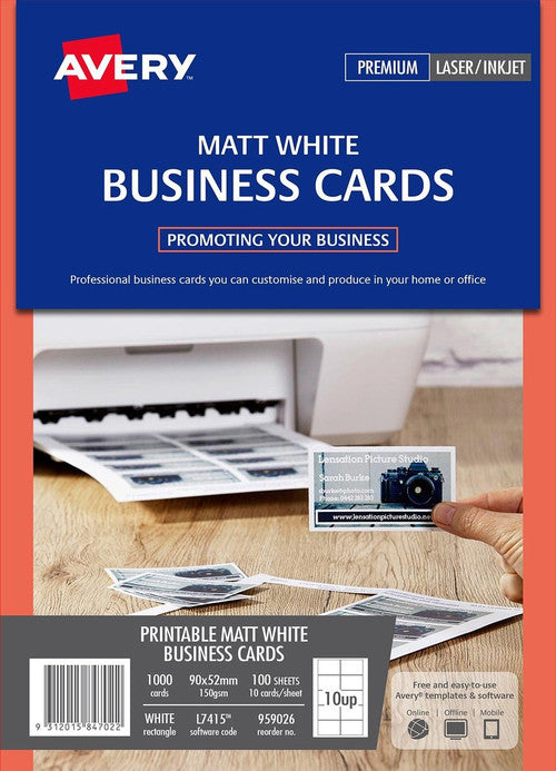 Avery White Micro-Perforated Laser and Inkjet Business Cards Matt 150gsm 10UP Large Pack