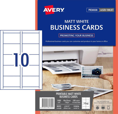 Avery White Micro-Perforated Laser and Inkjet Business Cards Matt 150gsm 10UP Large Pack