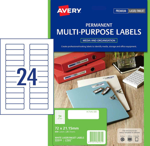 Avery White Mini Data Labels L7665 600 Pack 72 x 21.15mm 24UP