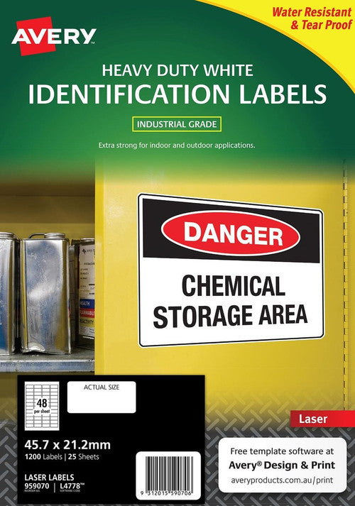 Avery Durable Heavy Duty Labels L4778 1200 Pack 45.7 x 21.2mm 48UP