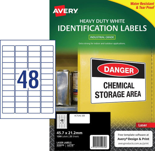 Avery Durable Heavy Duty Labels L4778 1200 Pack 45.7 x 21.2mm 48UP