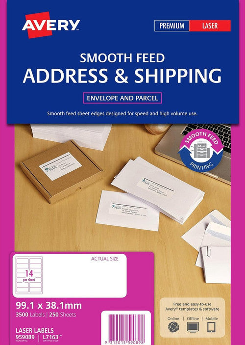 Avery White Address Smooth Feed Labels L7163 3500 Pack 99.1 x 38.1mm 14UP