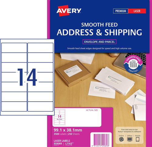 Avery White Address Smooth Feed Labels L7163 3500 Pack 99.1 x 38.1mm 14UP