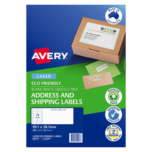 Avery White Eco Friendly Labels L7163EV 20 Pack 99.1 x 38.1mm 14UP