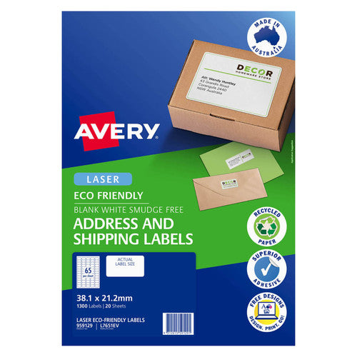 Avery White Eco Friendly Labels L7651EV 20 Pack 38.1 x 21.2mm 65UP