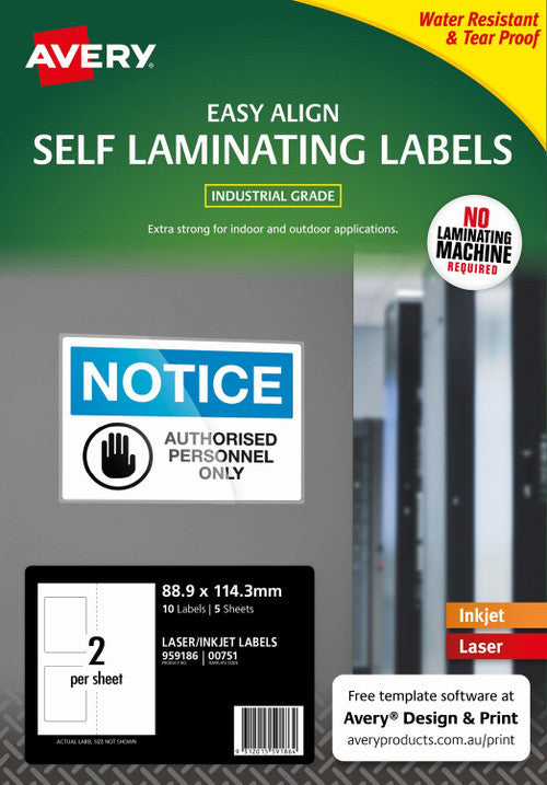 Avery Self Laminating Labels 00751 5 Pack 88.9 x 114.3mm Laser Inkjet White
