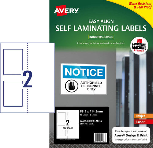 Avery Self Laminating Labels 00751 5 Pack 88.9 x 114.3mm Laser Inkjet White