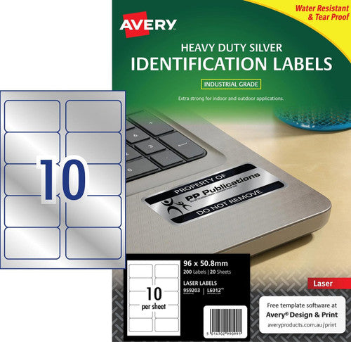 Avery Durable Metallic Heavy Duty Labels L6012 200 Pack 96 x 50.8mm 10UP