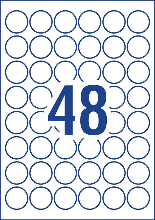 Avery Removable White Heavy Duty Labels L4716 30mm Diameter 20 Pack 48UP