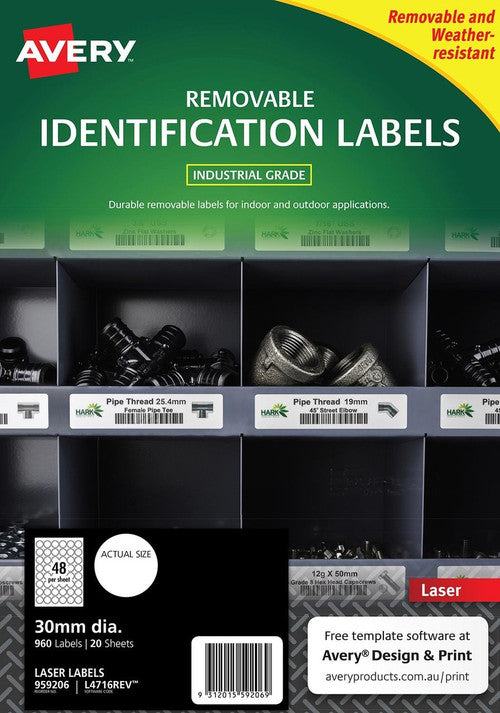 Avery Removable White Heavy Duty Labels L4716 30mm Diameter 20 Pack 48UP