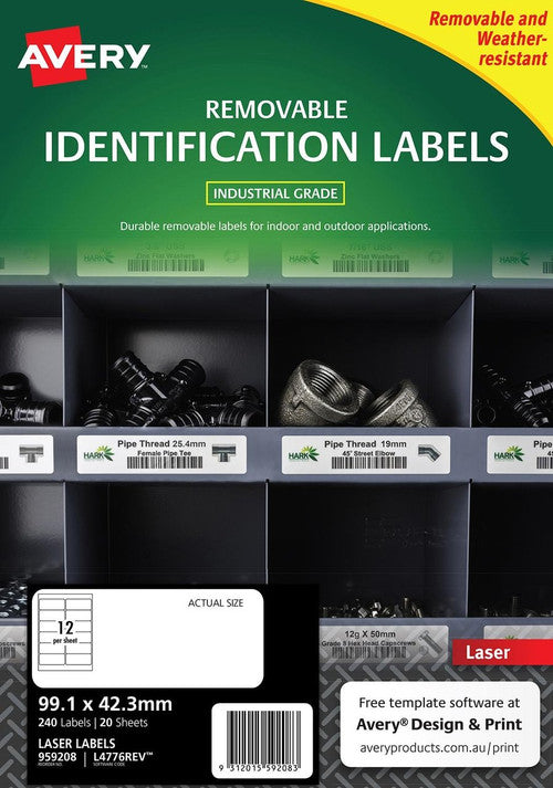 Avery Removable White Heavy Duty Labels L4776 99.1 x 42.3mm 20 Pack 12UP