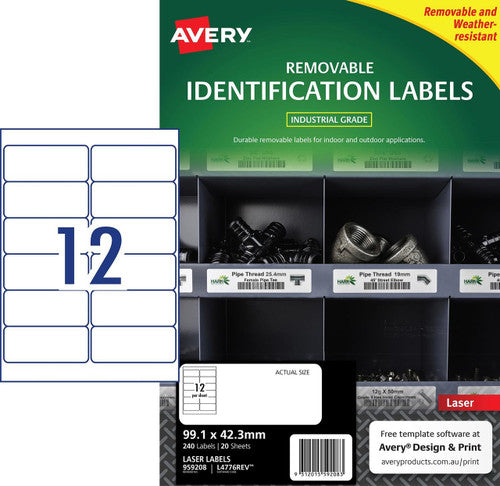 Avery Removable White Heavy Duty Labels L4776 99.1 x 42.3mm 20 Pack 12UP