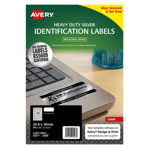 Avery Silver Heavy Duty Labels L6008 945 Pack 25.4 x 10mm 189UP