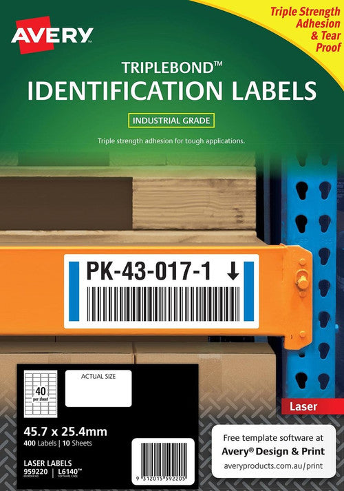 Avery Triple Bond White Heavy Duty Labels L6140 45.7 x 25.4mm 10 Pack 40UP